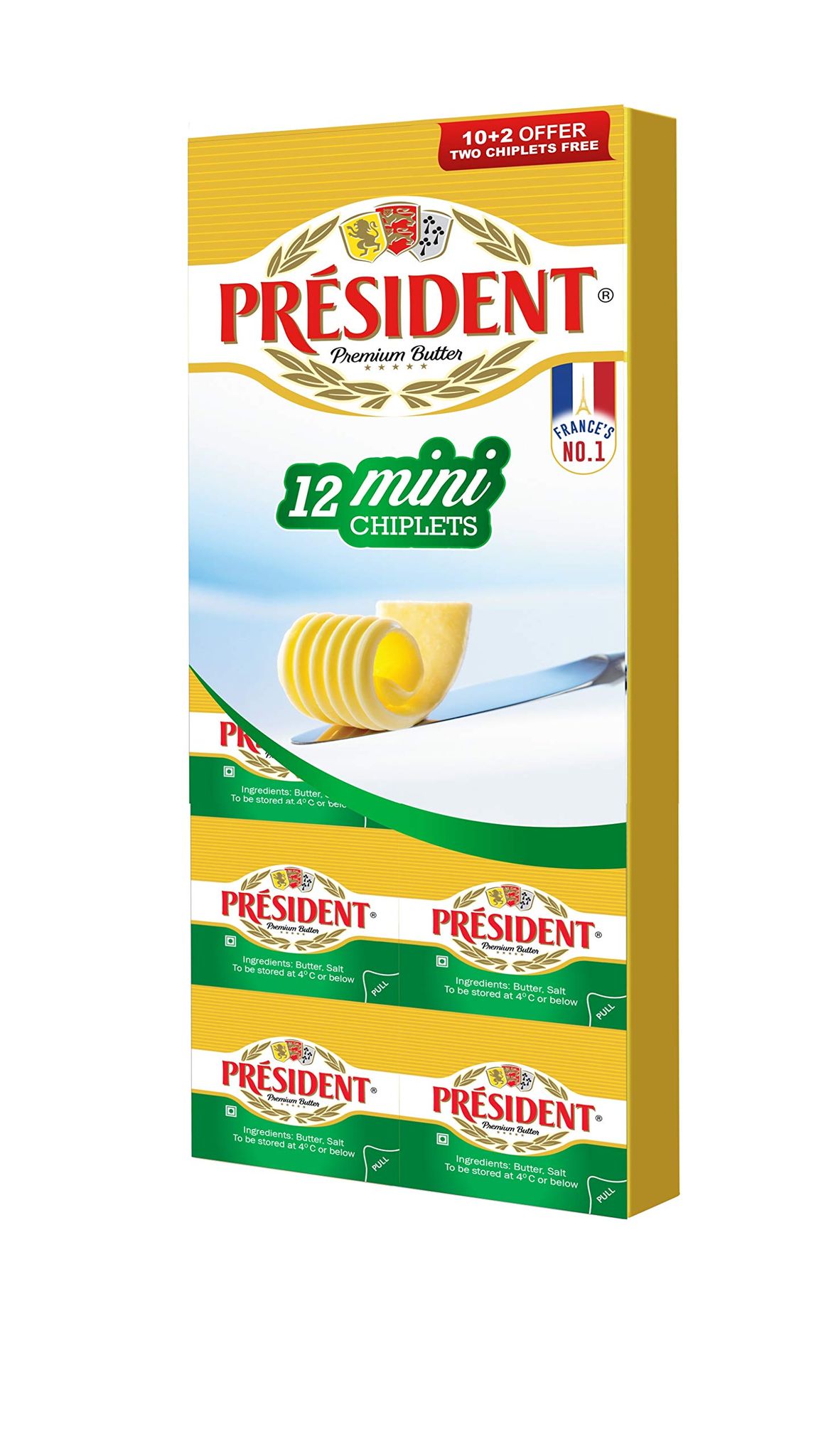 President Butter Salted Chiplets Bag, 10 G, Pack Of 12