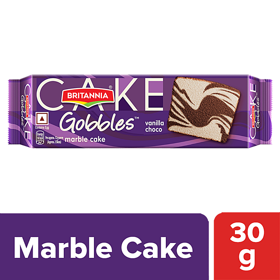 Britannia Gobbles Marble Cake, Choco Vanilla, Soft & Fluffy Snack, 30 G