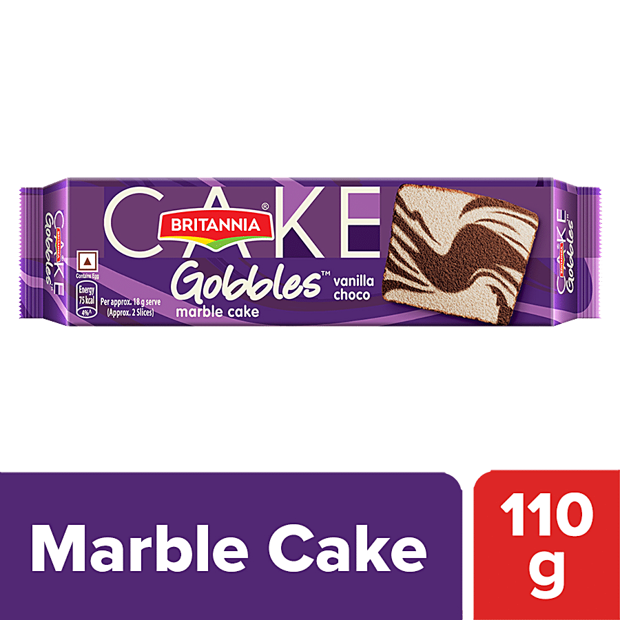 Britannia Gobbles Marble Cake, Choco Vanilla, Soft & Fluffy Snack, 110 G