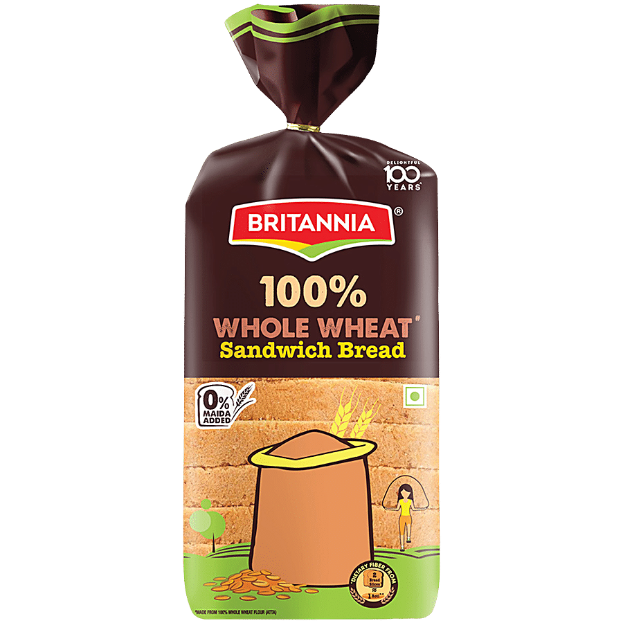 Britannia 100% Whole Wheat Bread, 450 G Pouch