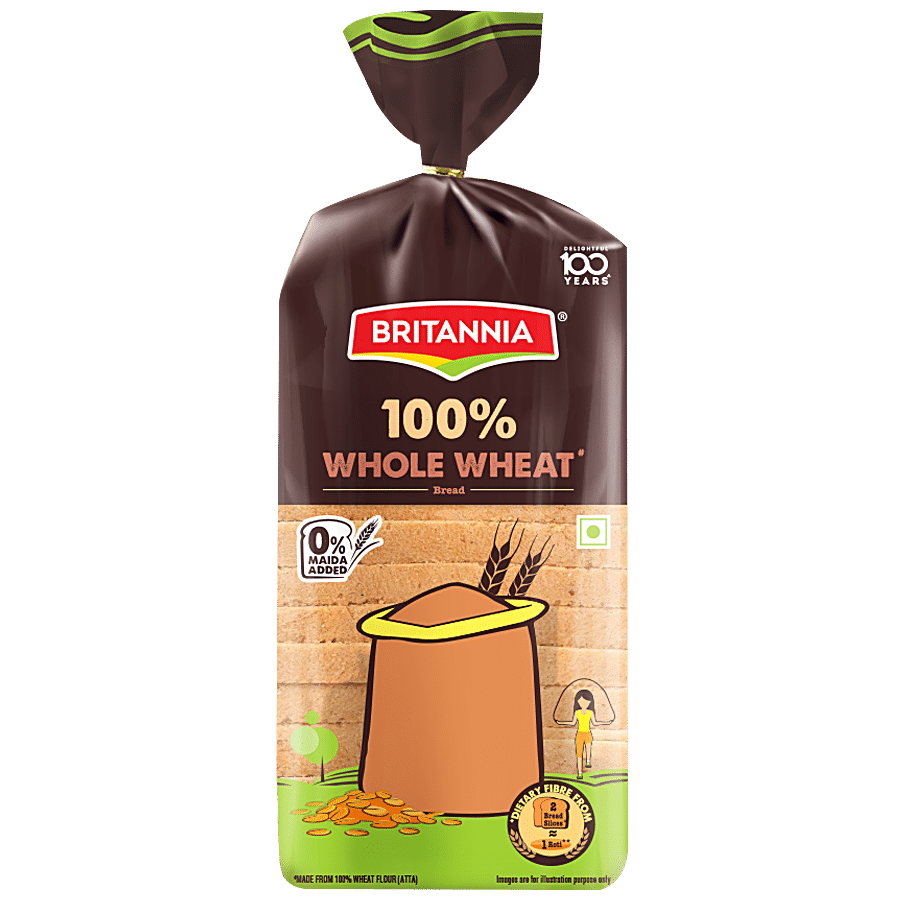 Britannia Whole Wheat Bread, Rich In Dietary Fibre, 450 G