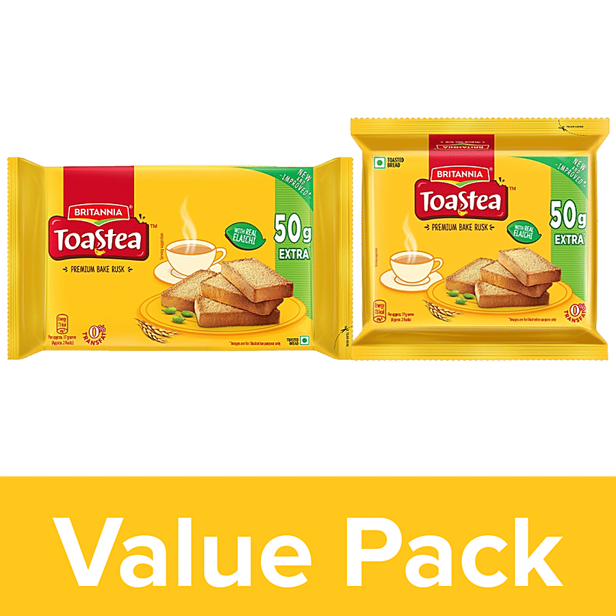 Britannia Toastea Premium Bake Rusk With Goodness Of Elaichi, Sooji & Wheat, 250 G