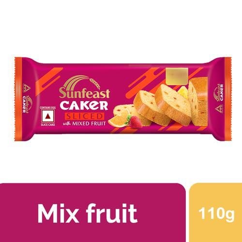 Sunfeast Caker Sliced Cake, Mixed Fruit, Soft & Fluffy, 120 G