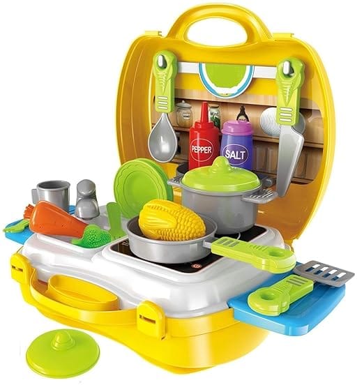 Kid Chef Bring Along Kitchen Cooking Suitcase (27 Pieces) Luxury Kitchen Set Cooking Toy with Briefcase Kitchen Food Play Set for Girls & Boys (New)-Made in India