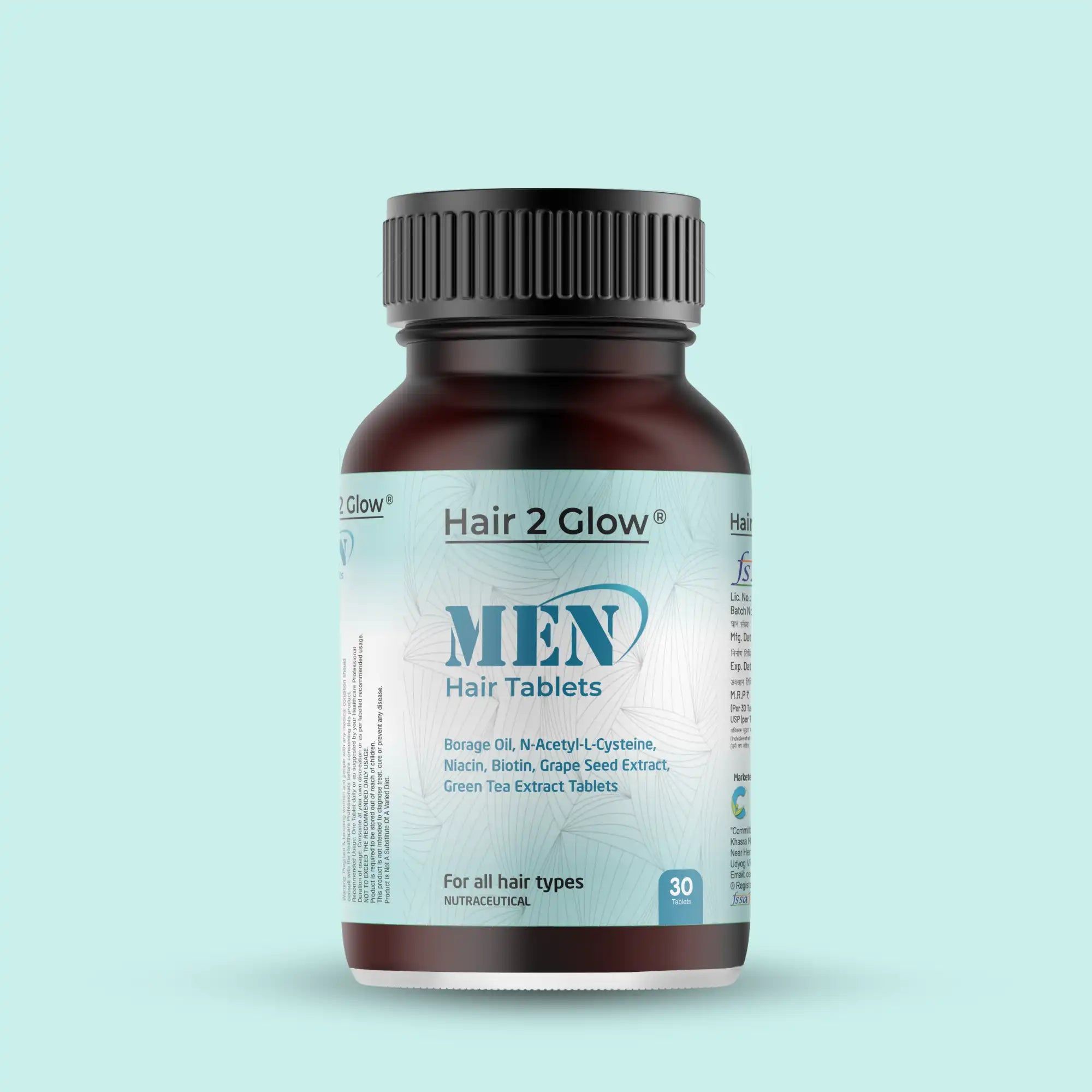Hair2Glow Men Hair Tablets | For Hair Growth & Reduces Hair Fall for Men