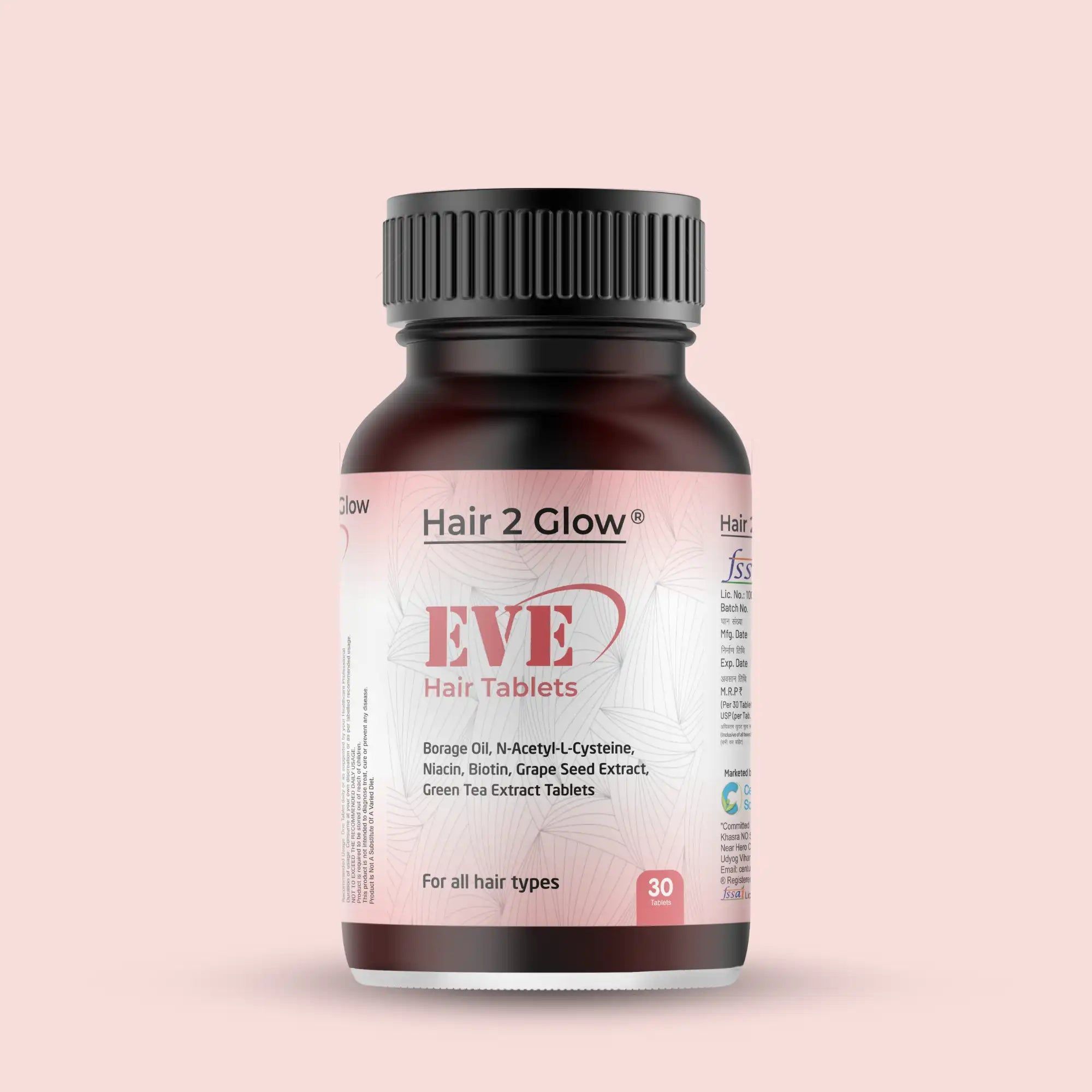 Hair2Glow Eve Hair Tablets | For Hair Growth & Reduces Hair Fall for Women