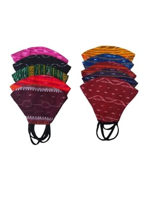 GHL GUENDICHA HAAT Pure Sambalpuri Multicoloured Masks (2 Ply Pack of 10 Cotton masks)