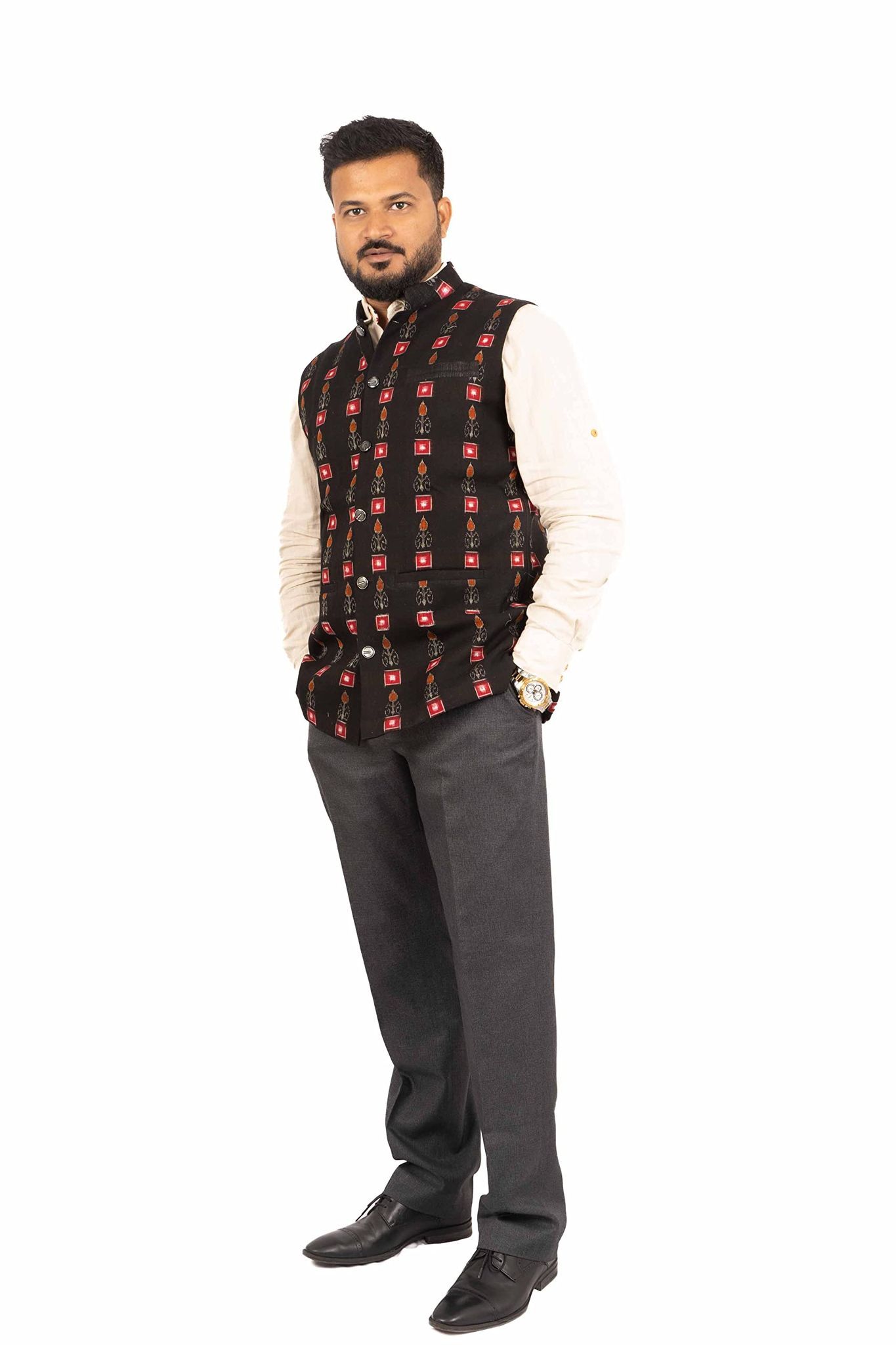 GHL � GUENDICHA HAAT LLP Sambalpuri Certified Handloom Men's Pure Cotton Modi Jacket