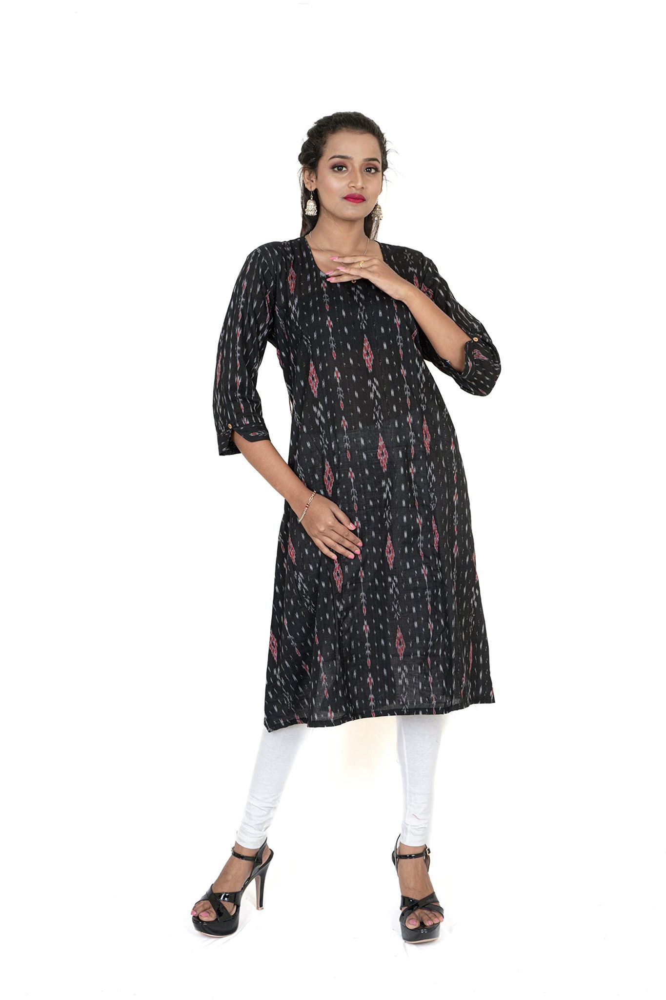 GHL GUENDICHA HAAT Sambalpuri Certified Handloom Women's Pure Cotton Round Neck Long Kurta