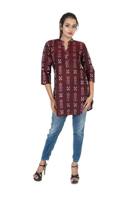 GHL GUENDICHA HAAT Sambalpuri Certified Handloom Women's Pure Cotton High Neck Kurta GHL GUENDICHA HAAT Sambalpuri Certified Handloom Women's Pure Cotton High Neck Kurta