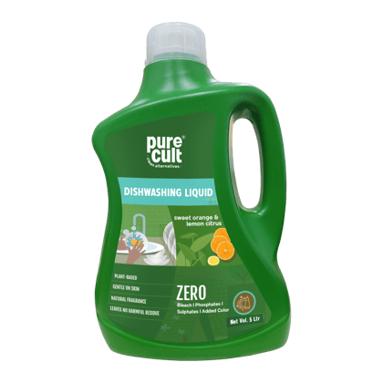 PureCult Dishwash Liquid (5000 ml) | Infused with Sweet Orange and Lemon Essential Oil | Plant Based and Biodegradable Surfactant