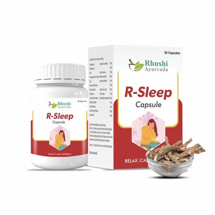 Rhushi Ayurved R-Sleep Capsule - Natural Ayurvedic Supplement for Stress, Sleep Issues - 30 Capsules