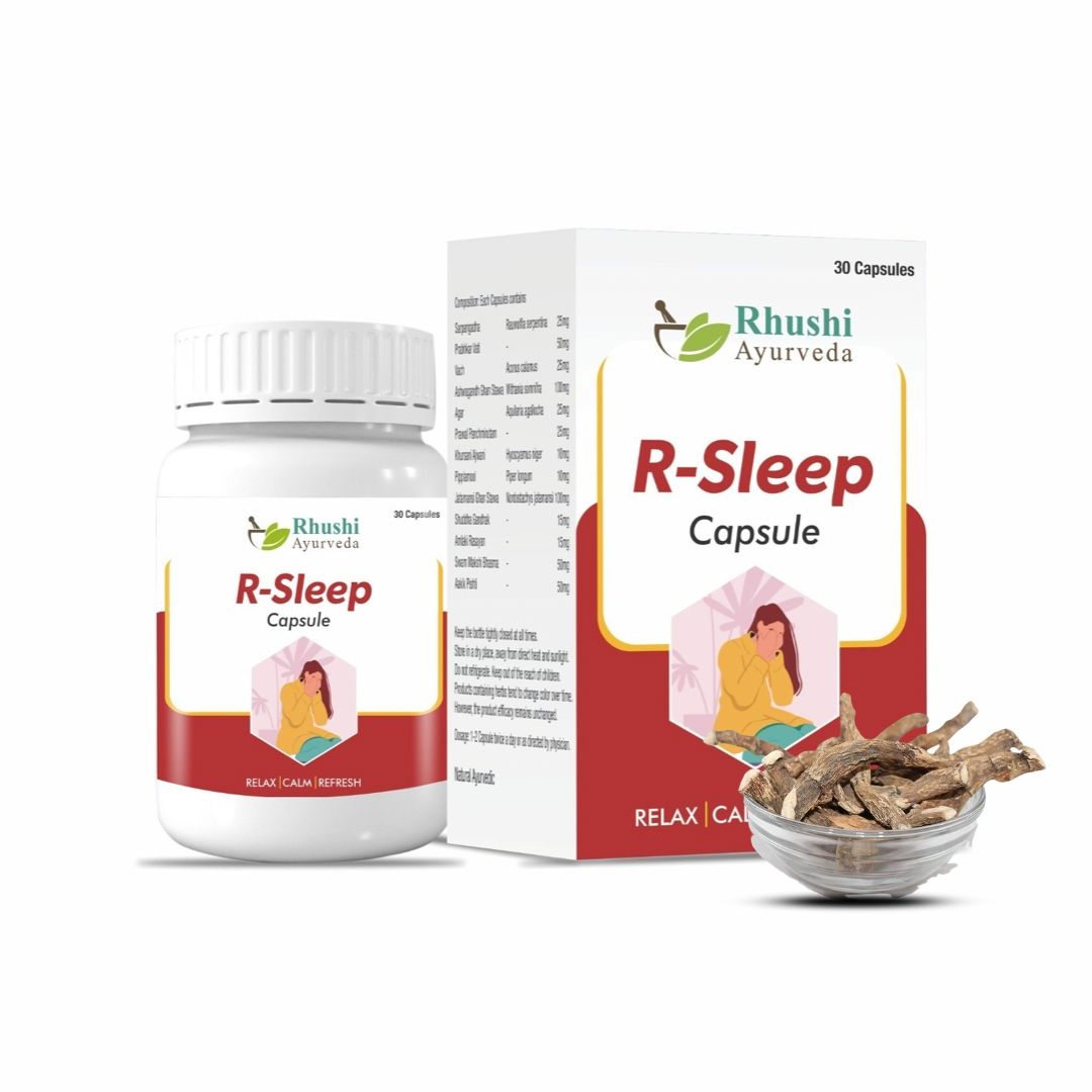 Rhushi Ayurved R-Sleep Capsule - Natural Ayurvedic Supplement for Stress, Sleep Issues - 30 Capsules