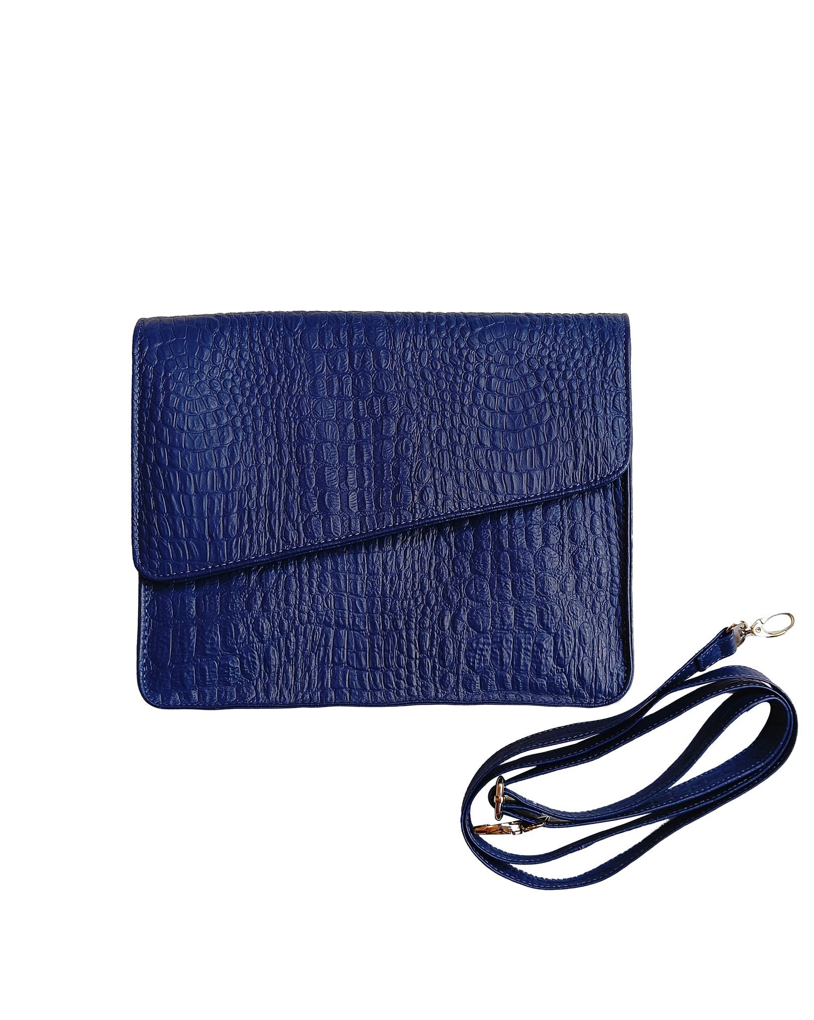 Elegant Croc-Textured Leather Sling Bag - Royal Blue