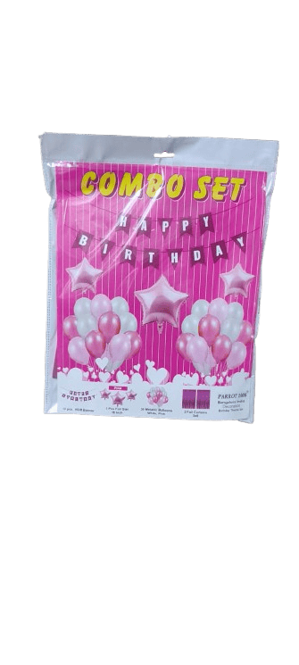  "Happy Birthday Decoration Kit - Pink and Silver Balloons, Banner, and Star Foil Balloons"