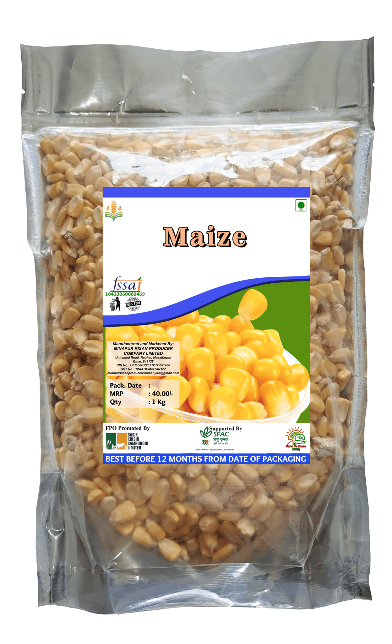 100% Pure Maize/Corn - Farm Fresh & Natural | 1Kg (pack of 3)