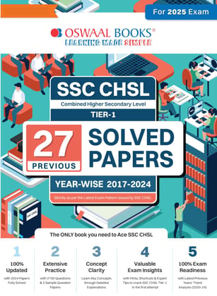 SSC (Staff Selection Commission)| CHSL Combined Higher Secondary Level (10+2) Tier-1| 27 Previous Solved Papers| Year-wise (2017 to 2024)| For 2025 Exam Oswaal Editorial Board
