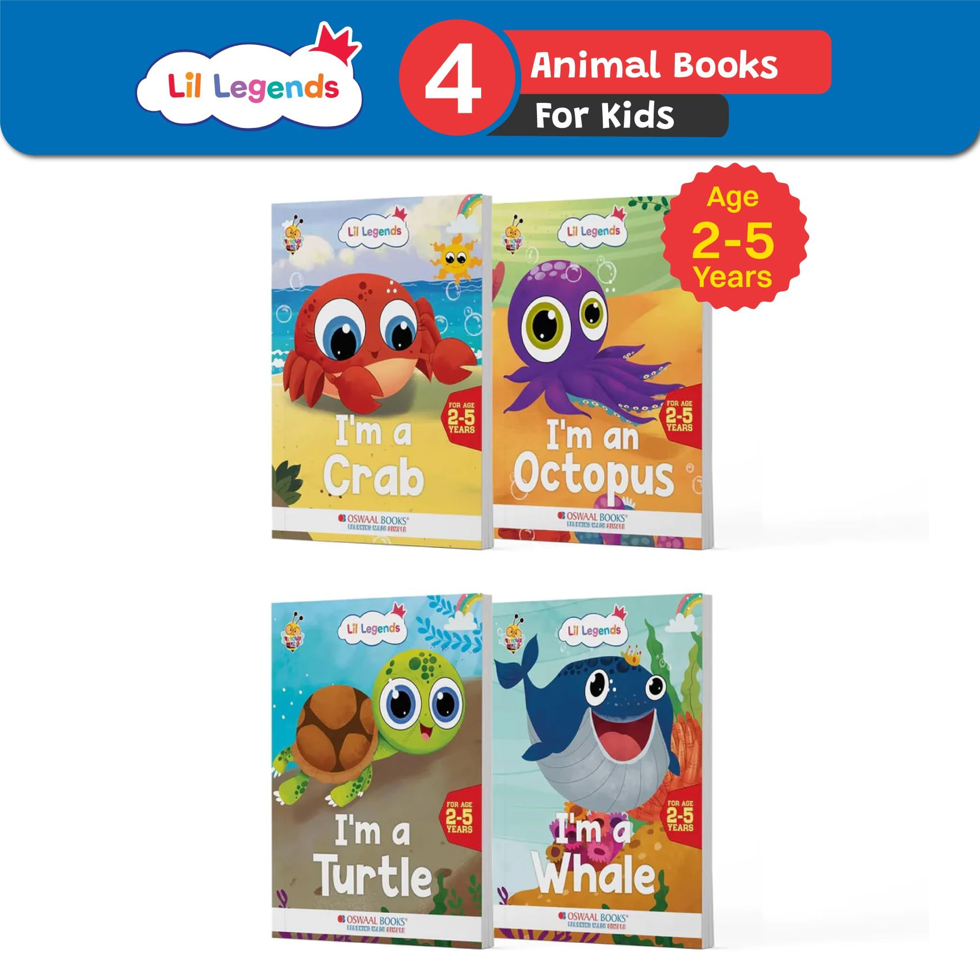 Oswaal Lil Legends Know me Series, Fascinating Sea Animal Books- I am a CRAB, I am an OCTOPUS, I am a TURTLE and I am a WHALE (Set of 4 Books) Exciting Illustrated Books for kids, Age 2+ [Product Bundle] Oswaal Editorial Board