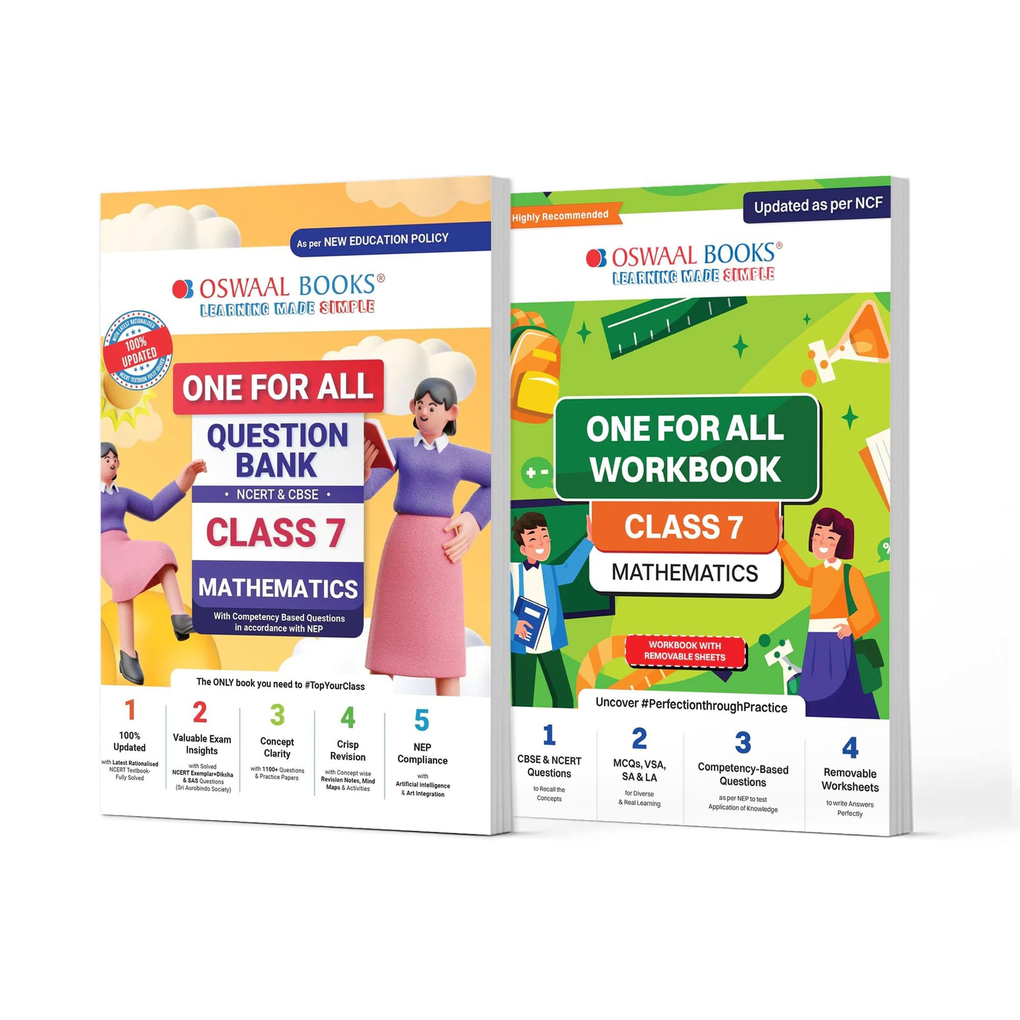 Oswaal One For All Question Bank + One For All Workbook (NCERT & CBSE) Class 7 Mathematics (Set of 2 Books) | Updated As Per NCF For Latest Exam [Product Bundle]
