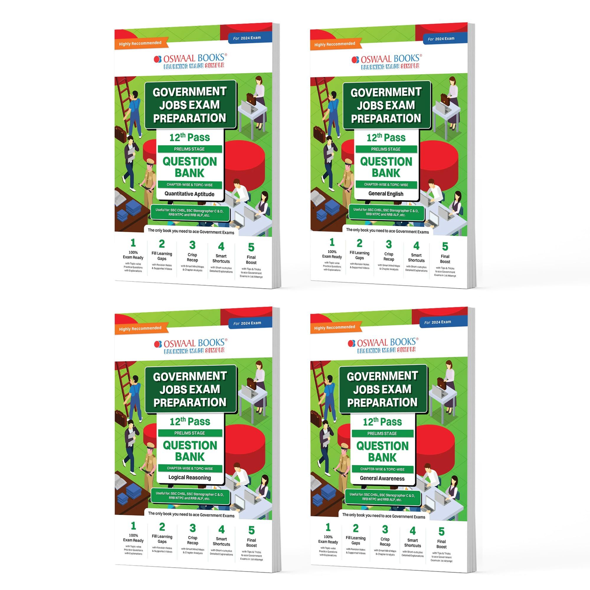 Oswaal Government Exams Question Bank 12th Pass | Quantitative Aptitude | General English | Logical Reasoning |General Awareness | Set of 4 Books | For 2024 Exam Oswaal Editorial Board