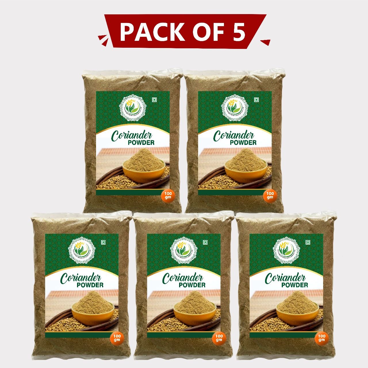 Coriander Powder 500gm (5 x 100 gm) by Nuh Krishi Producer – Pure, Aromatic & Farm-Fresh. 