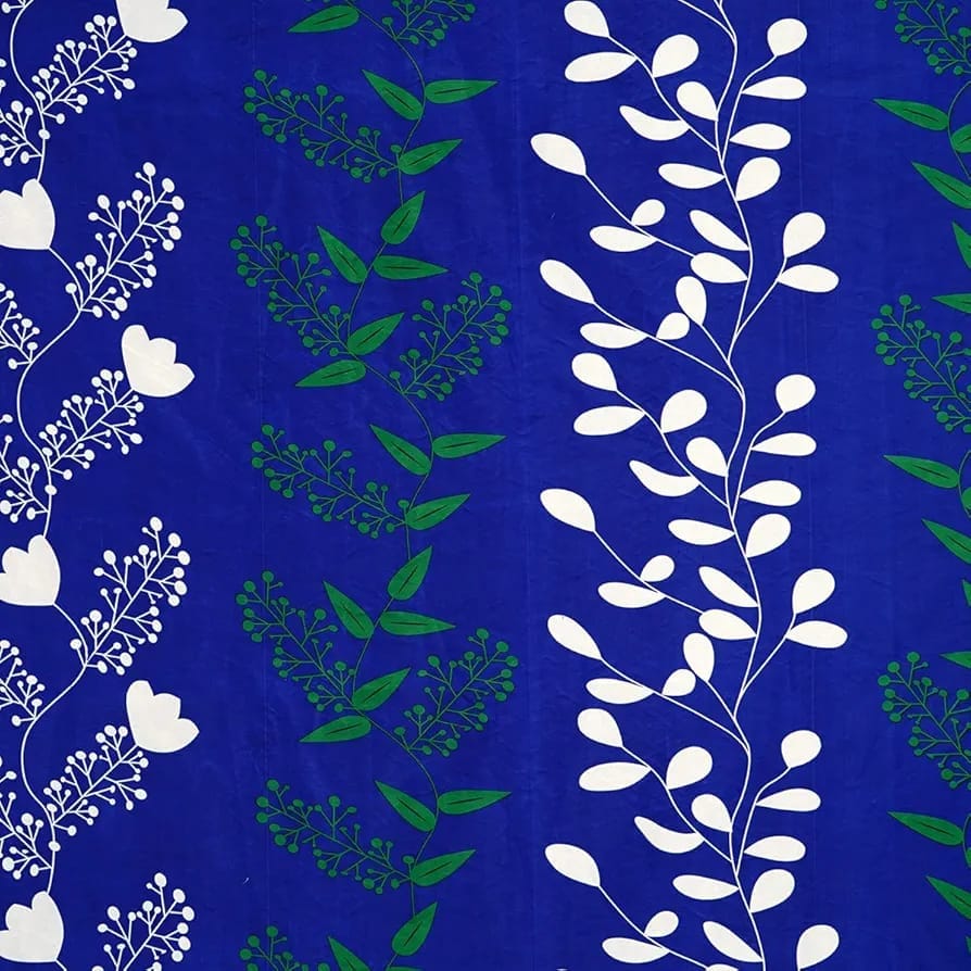Blue and White Floral Cotton Fabric by the Yard