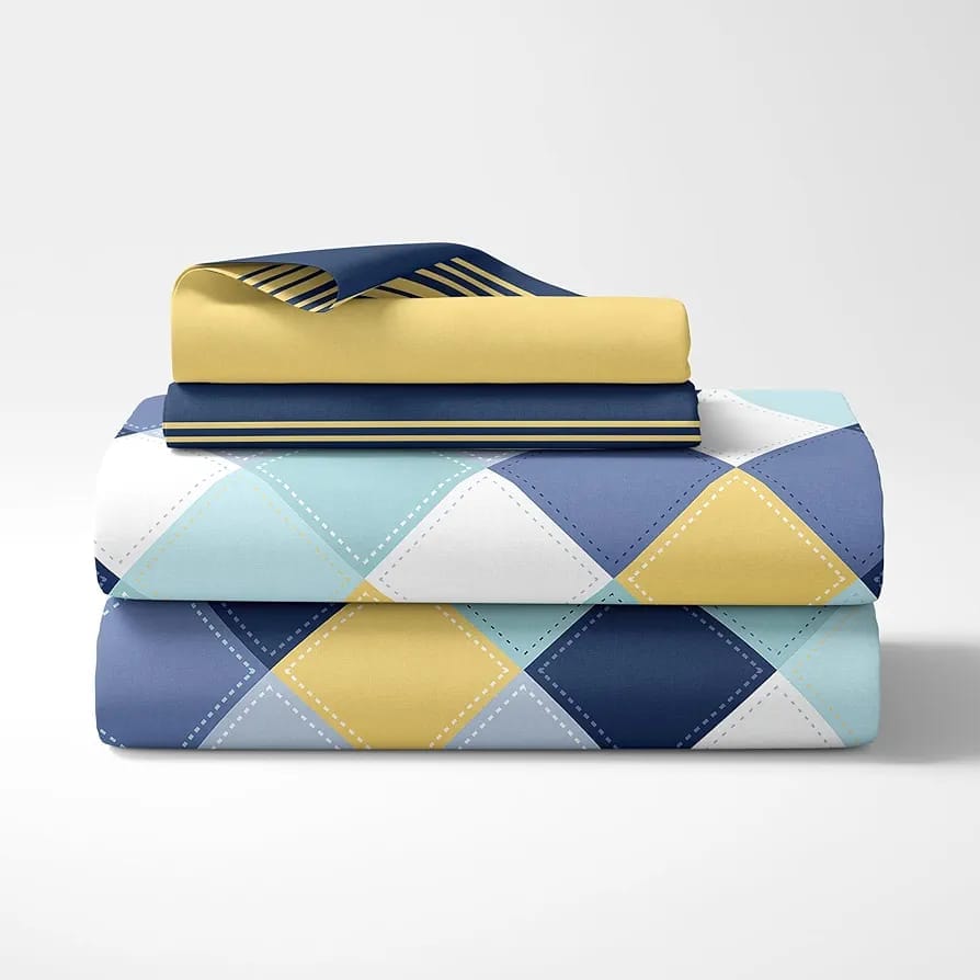  Yellow and Navy Plaid Sheet Set - Full
