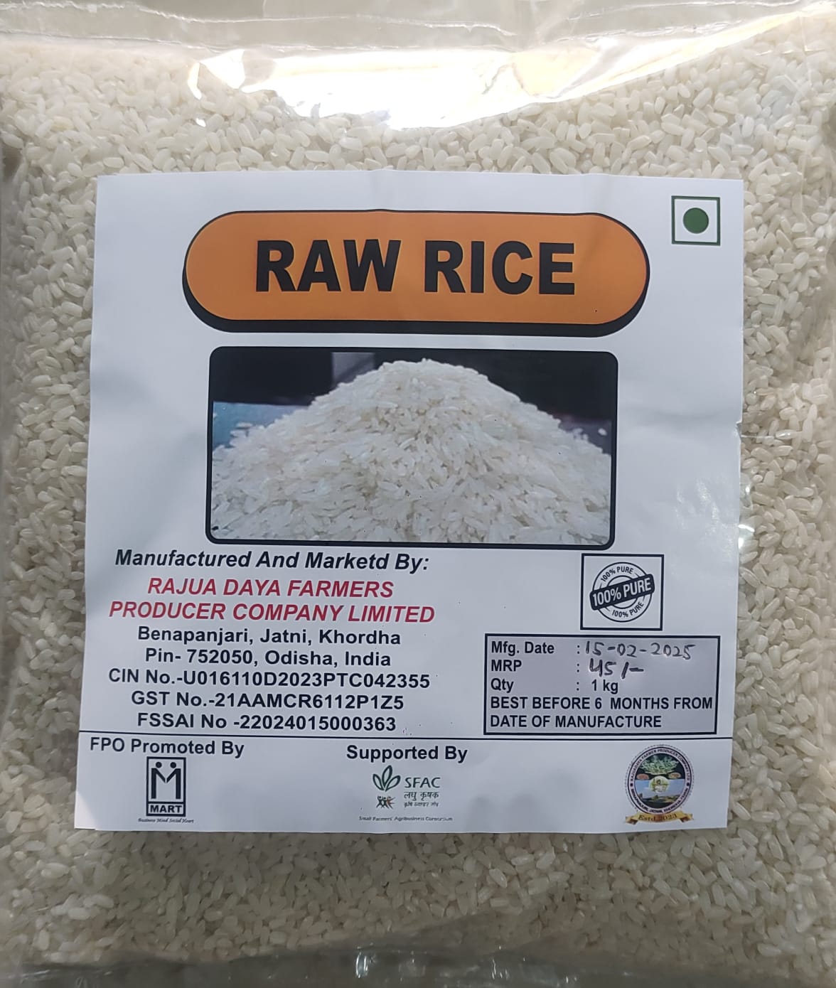 1 Kg Raw Rice - Premium Quality, 100% Pure