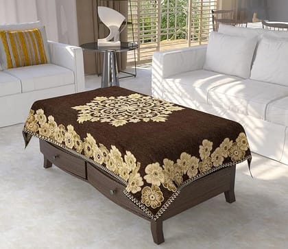  Brown Floral Embroidered Velvet Center Table Cover