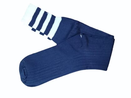 Navy Blue the Calf Socks with White Stripes Navy Blue the Calf Socks with White Stripes