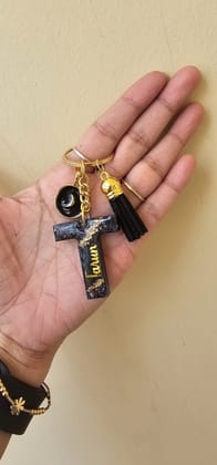 Black and Gold Resin Letter Keychain with Tassel Black and Gold Resin Letter Keychain with Tassel