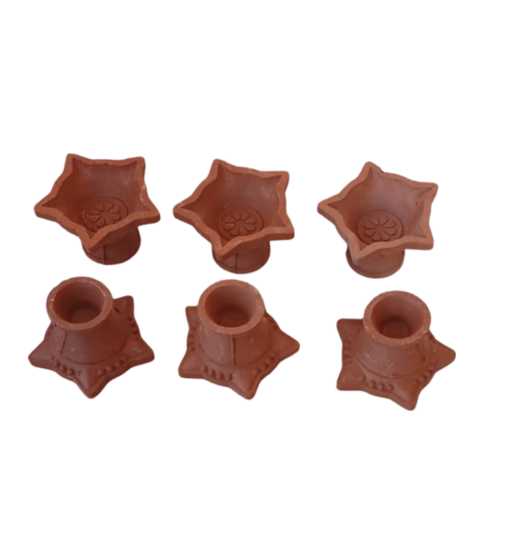 Handmade Star Shaped Clay Diya Set of 6 for Diwali Decoration
