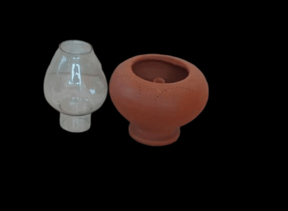 Handmade Clay Diya with Glass Cover