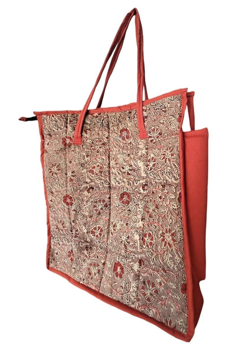 kalankari Red Floral Print Tote Bag