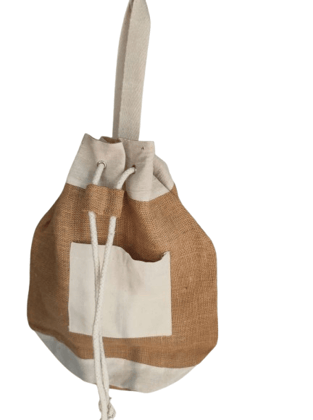 Jute Drawstring Bag with Front Pocket Jute Drawstring Bag with Front Pocket