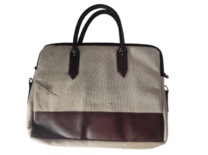 Jute and Leather Laptop Bag with Dual Compartments and Handles Jute and Leather Laptop Bag with Dual Compartments and Handles