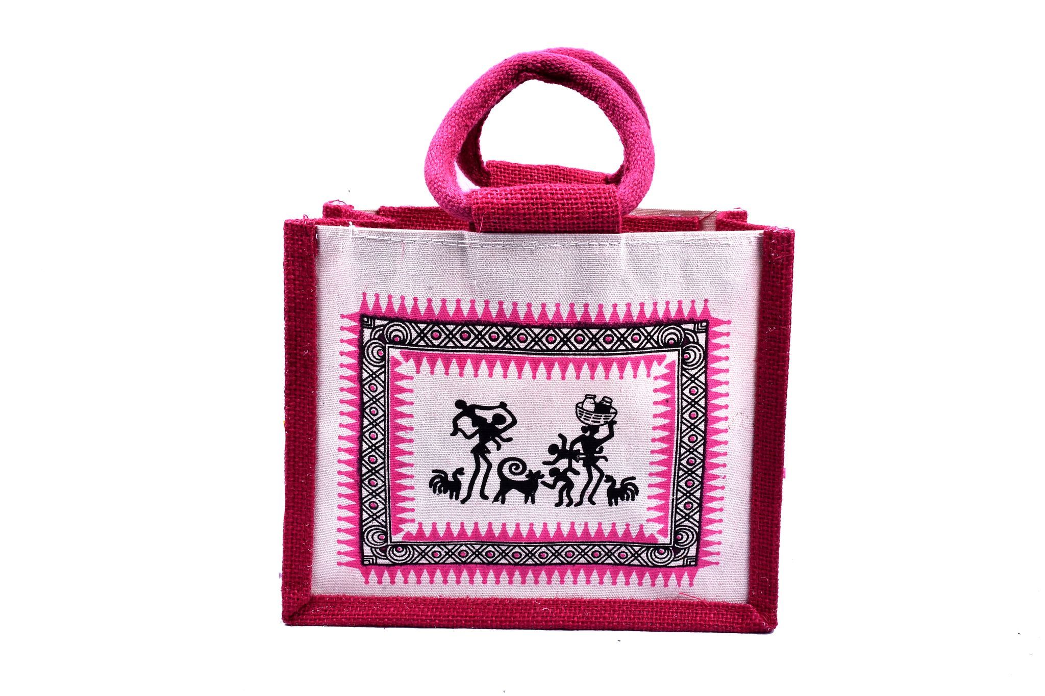Handcrafted Jute Tote Bag with Warli Painting - Eco-Friendly