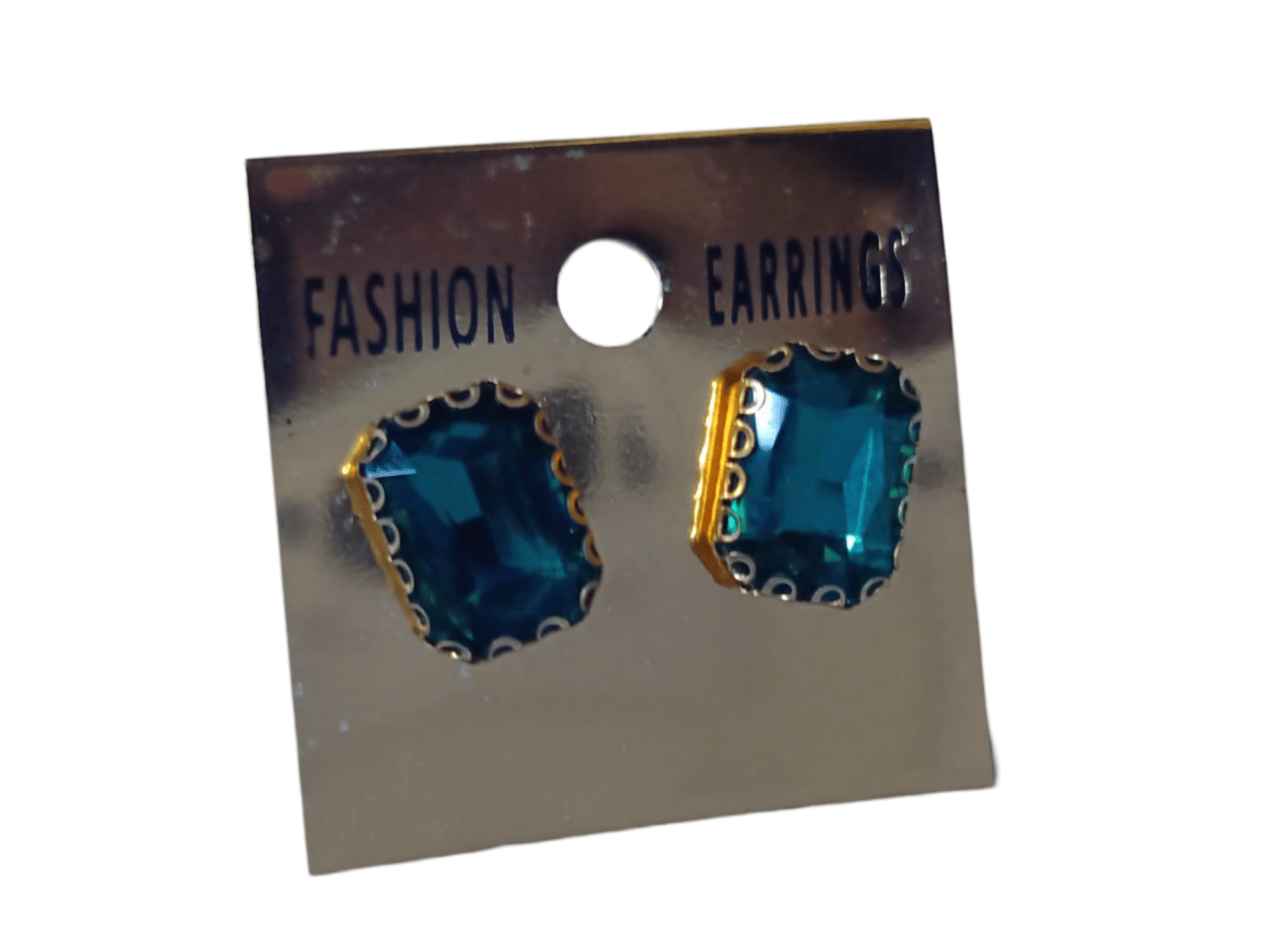 Gold Fashion Earrings with Emerald Green Rhinestones