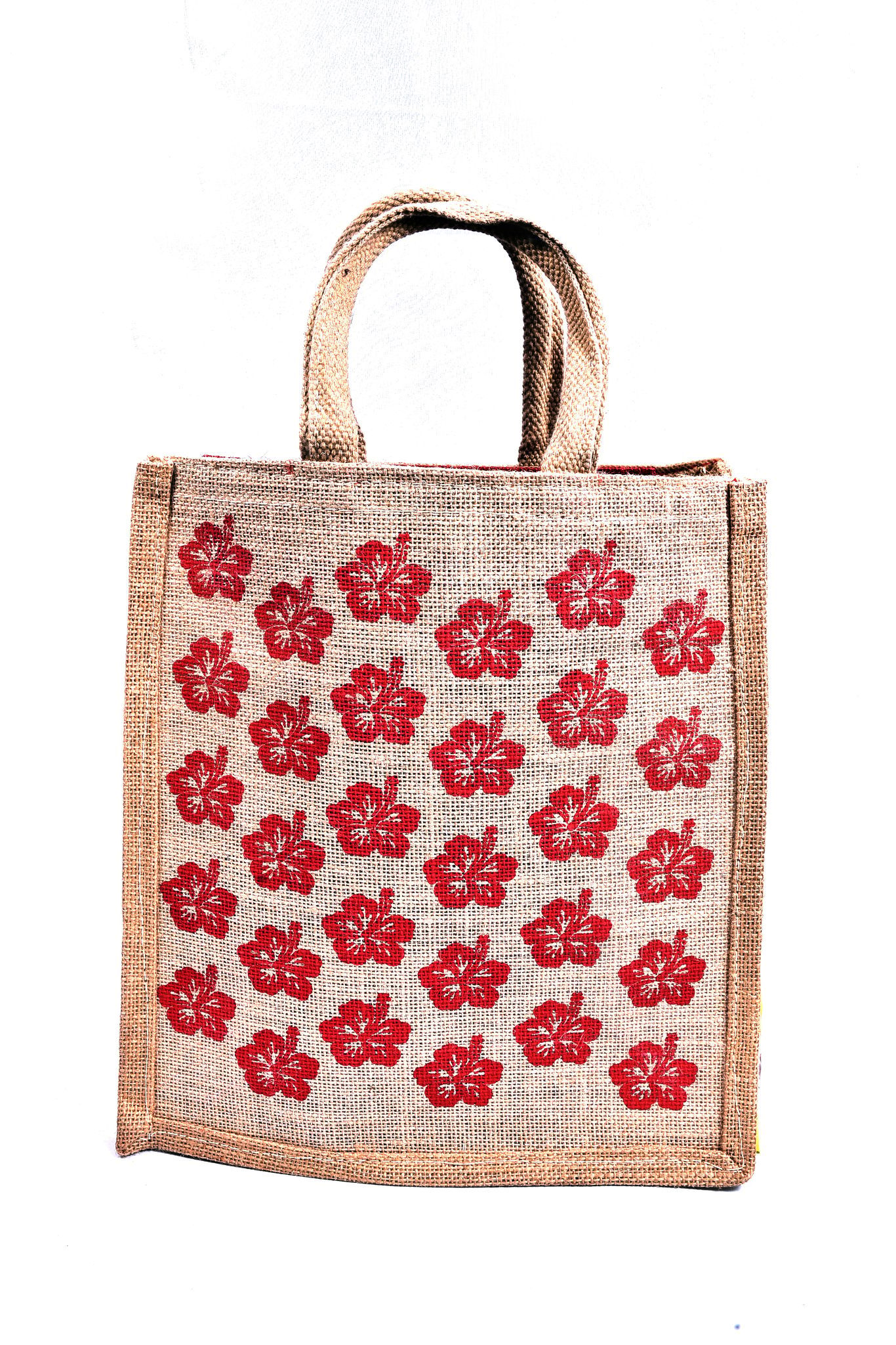 Jute Bag with Red Floral Print
