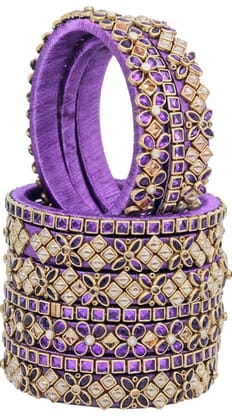 Stunning Purple Bangle Set with Intricate Kundan and Pearl Detailing - Perfect for Traditional Occasions