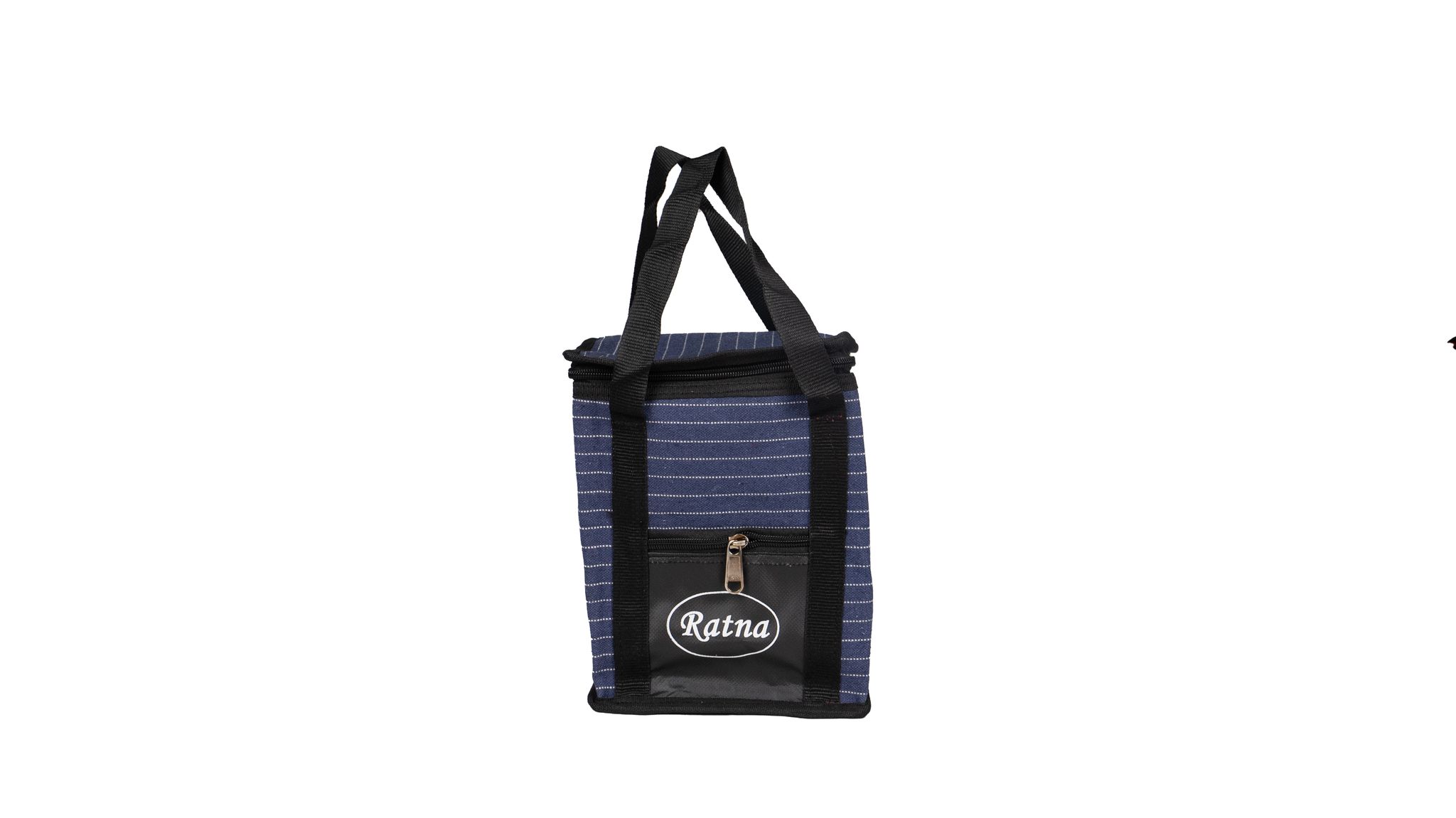 Lunch Bag - Blue Striped Insulated Tiffin Carrier with Zip Closure and Front Pocket