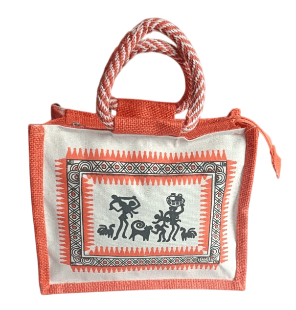 Handmade Jute Tote Bag with Warli Painting