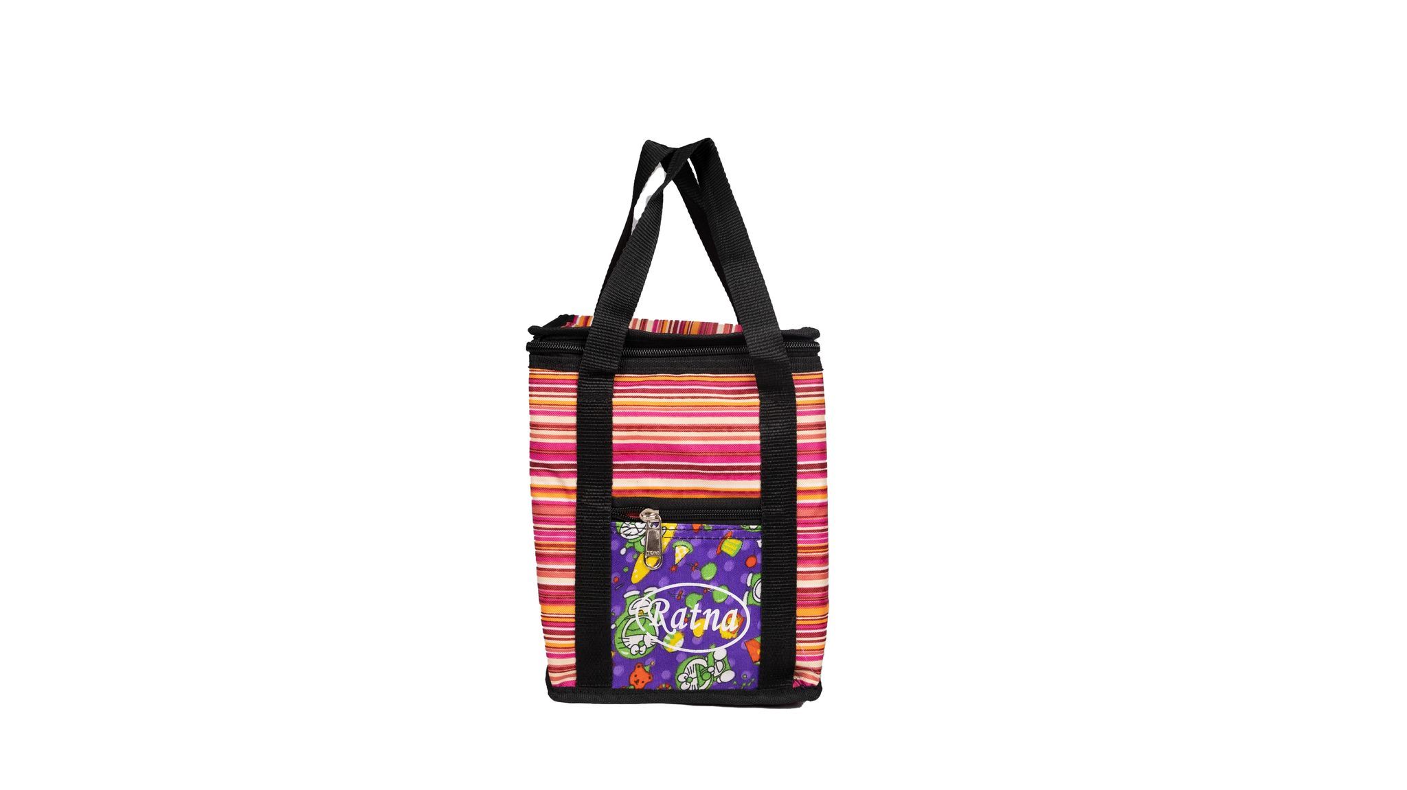 Striped Lunch Bag with Zip Closure and Front Pocket