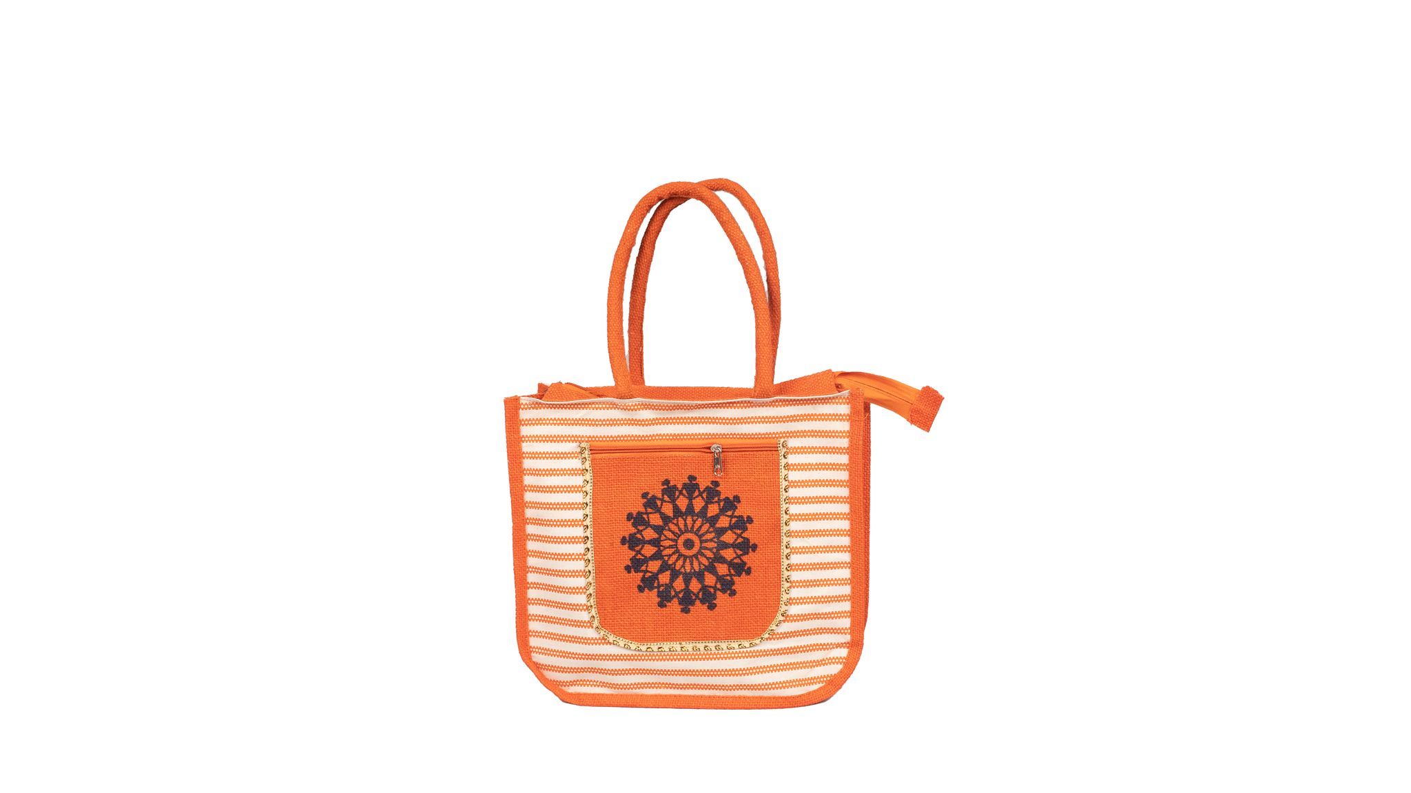 Handcrafted Jute Tote Bag with Zipper