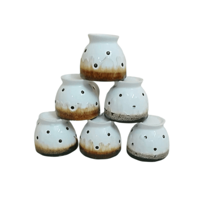 Set of 6 Handmade Ceramic Tea Cups with Polka Dot Design