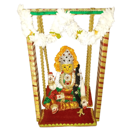 Traditional Indian Goddess Lakshmi Idol in a Swing for Home Decor