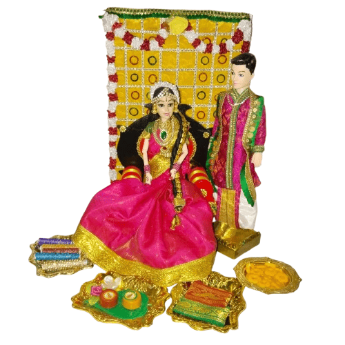 Indian Wedding Couple Dolls Set with Traditional Outfits and Accessories for Home Decor and Gifting