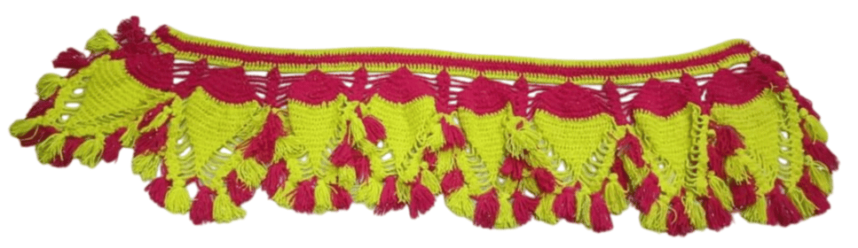Handmade Yellow and Red Crochet Door Valance with Fringe