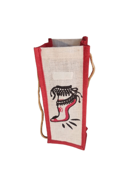 Handcrafted Jute Bottle Bag with Traditional Indian Design
