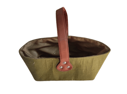 Small Canvas Basket with Brown Leather Handle Small Canvas Basket with Brown Leather Handle